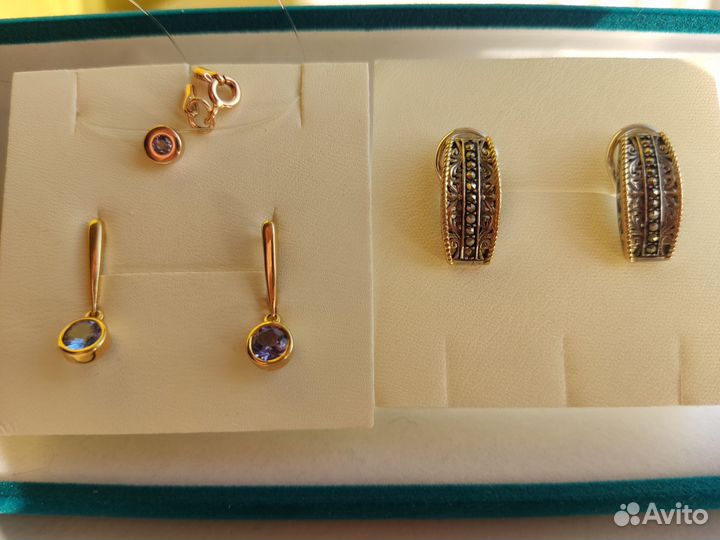 Серьги, колье, марказиты, танзанит