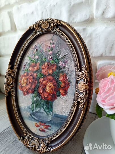 Картина маслом Натюрморт цветы бархатцев в раме