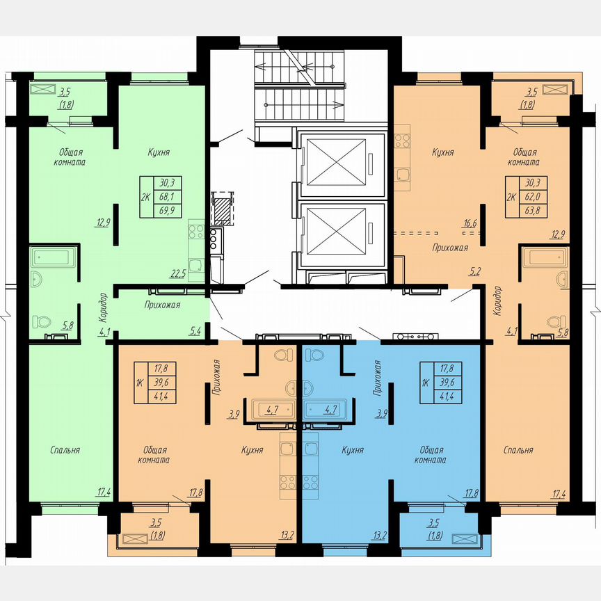 2-к. квартира, 69,9 м², 12/17 эт.