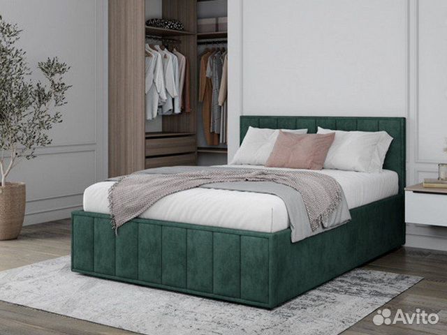 Кровать двуспальная с подъемным механизмом зеленая