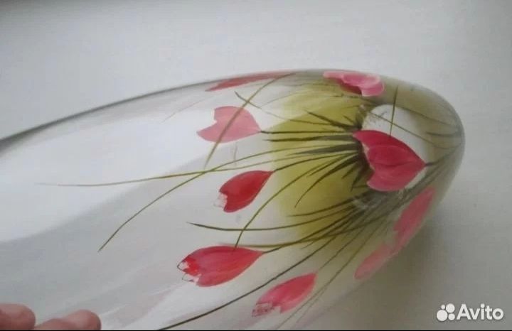 Ваза для цветов 26 см, стекло/живопись, СССР