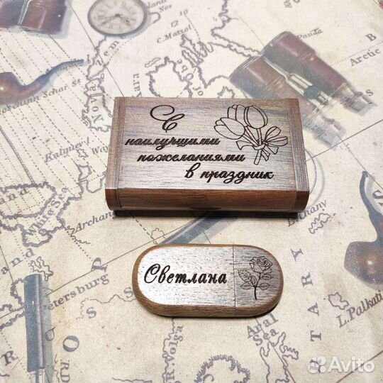 Флешки из дерева/кожи с гравировкой от 4 до 128 Гб