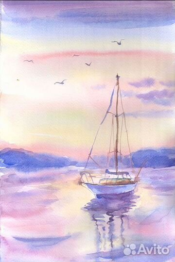 Картина морской пейзаж акварелью