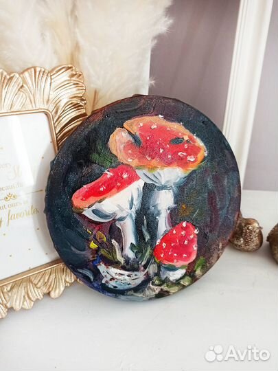 Картина мухоморы масло холст живопись