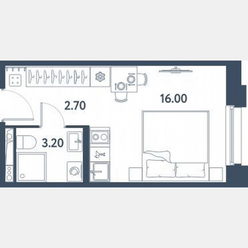 Апартаменты-студия, 21,9 м², 11/16 эт.