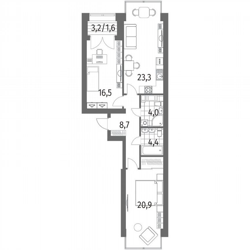 2-к. квартира, 79,4 м², 13/13 эт.