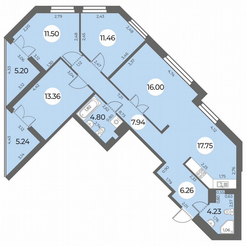 4-к. квартира, 98 м², 12/24 эт.