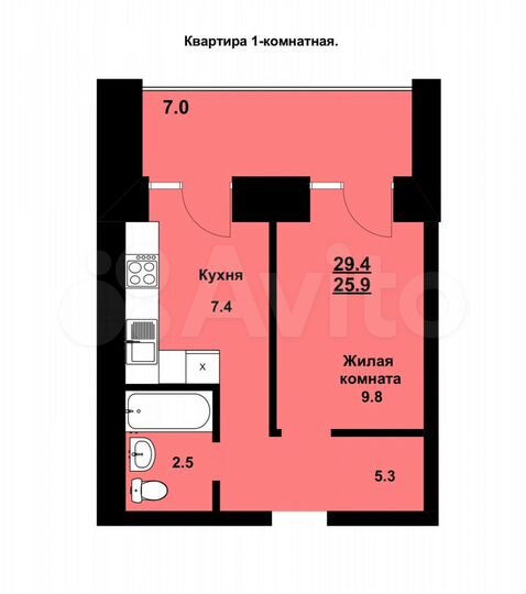 1-к. квартира, 29,9 м², 7/10 эт.
