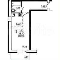 Квартира-студия, 34,9 м², 6/9 эт.