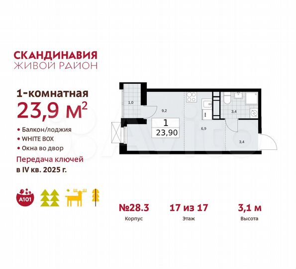 Квартира-студия, 23,9 м², 17/17 эт.