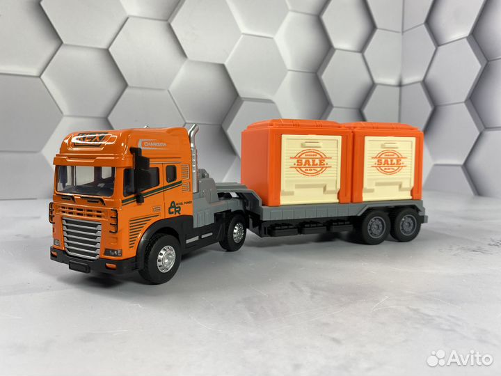 Модель машины Грузовик с прицепом Фура оранжевая