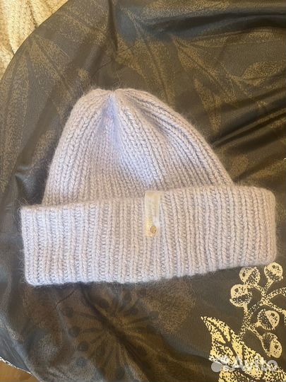 Шапка из пуха норки и шерсти голубая