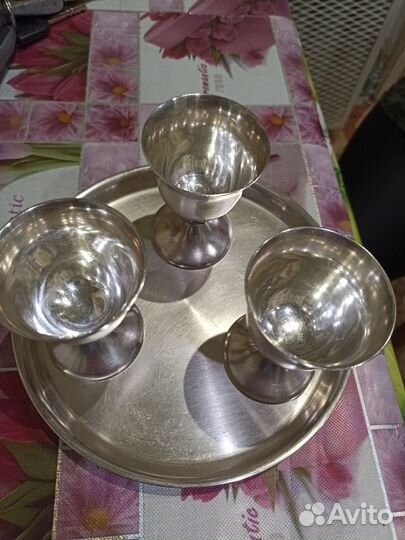 Рюмки с подносом мельхиор посеребренный