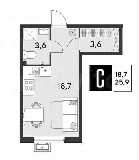 Квартира-студия, 25,9 м², 2/9 эт.
