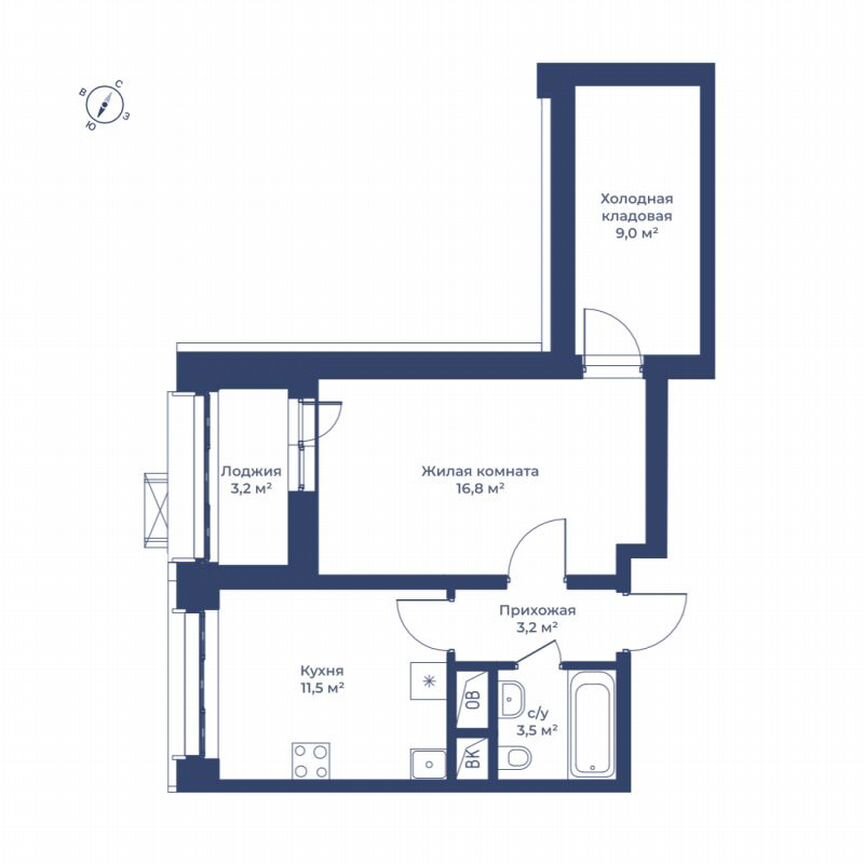 1-к. квартира, 45,6 м², 7/11 эт.