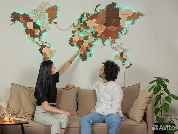 Деревянная карта мира с подсветкой в рассрочку