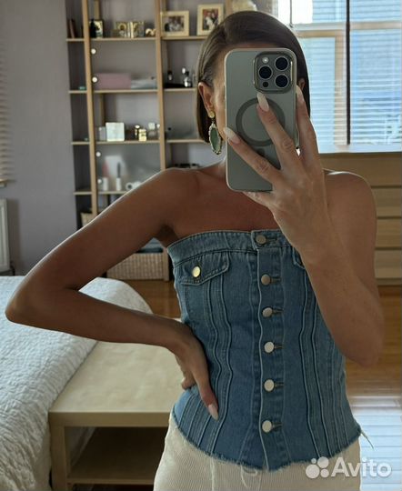 Топ корсет джинсовый