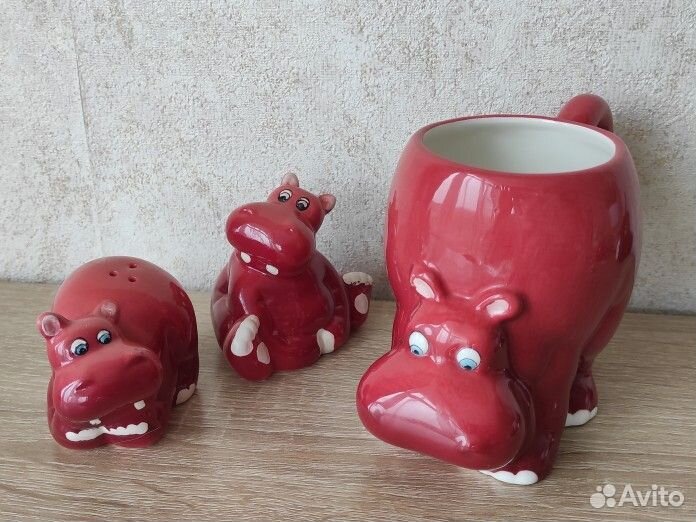 Бегемотики кружка и солонка с перечницей