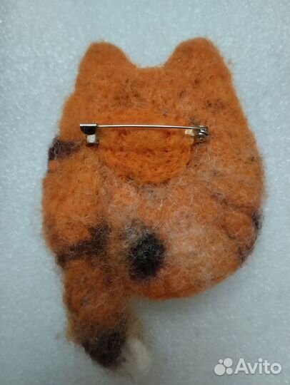 Брошь Рыжий кот, валяная из шерсти