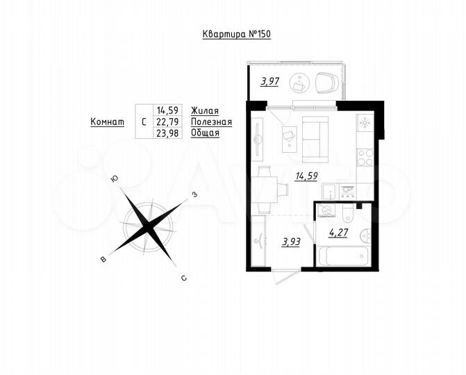 Квартира-студия, 24 м², 2/5 эт.