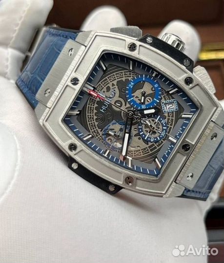 Мужские часы hublot синие карцевые
