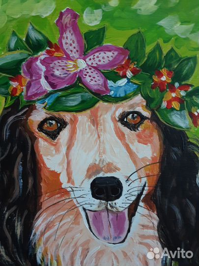 Картина Собака в венке