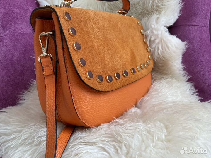 Новая кожаная с замшей женская сумка