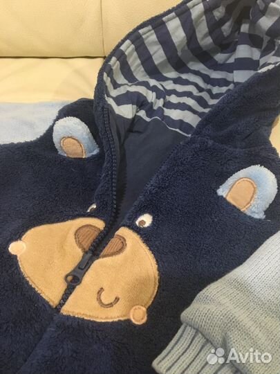 Кофта плюшевая с капюшоном р.74-80