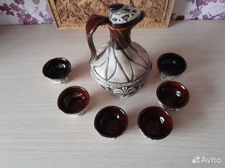 Набор для вина из керамики: кувшин и 6 стаканчиков