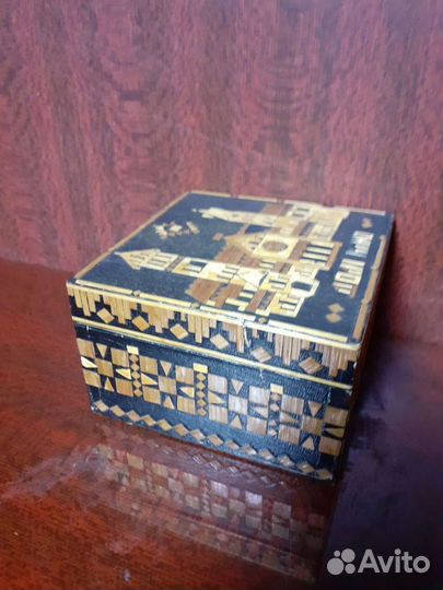 Винтажная шкатулка, инкрустация соломкой