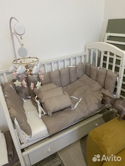 Бортики в детскую кроватку с одеялом бу