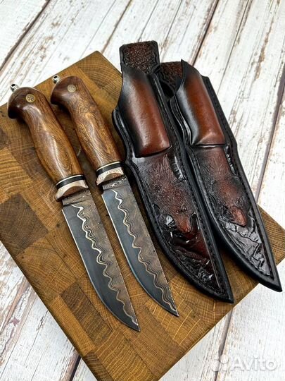 Эксклюзивный нож Барс из сложного дамаска с медью