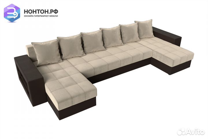 Диван п-образный еврокнижка Дубай микровельвет беж