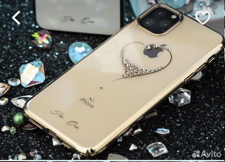 Чехол на iPhone 11 pro Swarovski золотой+guess чех