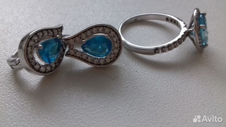 Серьги. кольцо.серебро.925 проба