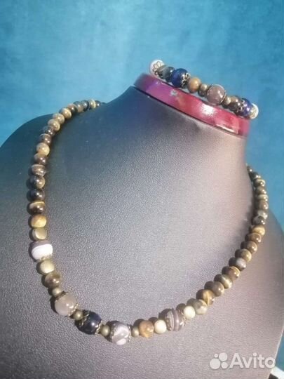 Набор бижутерии тигровый глаз, агат, кошачий глаз