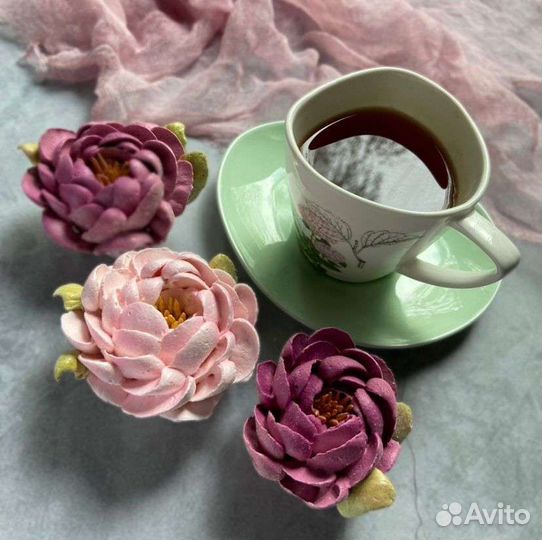 Съедобный букет из зефира (яблочно-сливовый) Пионы