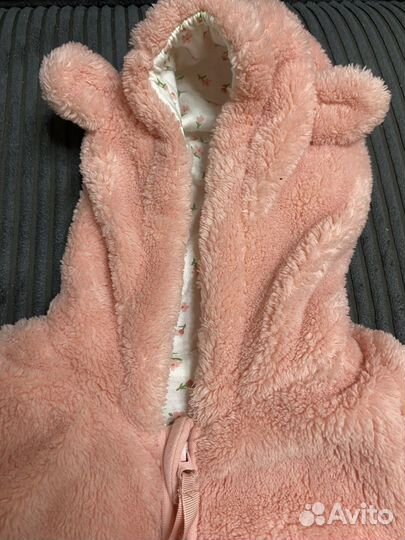 Плюшевый комбинезон теплый розовый для девочки 68
