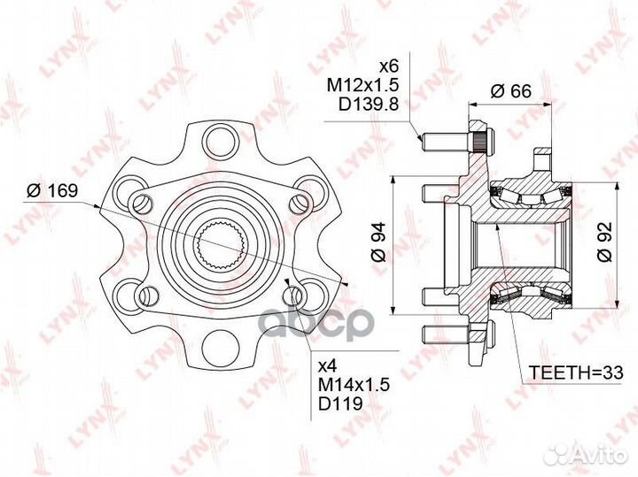 Ступица колеса зад прав/лев WH1040 lynxauto