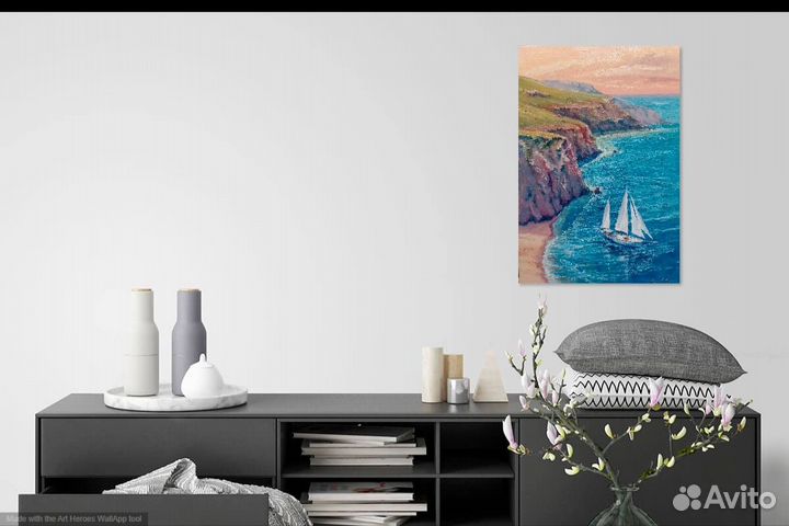 Картина маслом море корабль яхта