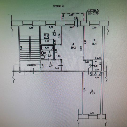 3-к. квартира, 58,4 м², 2/5 эт.