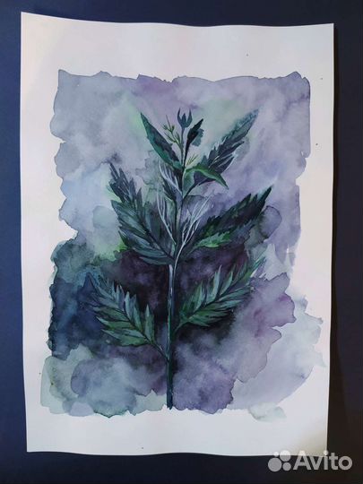 Акварельная картина Крапива