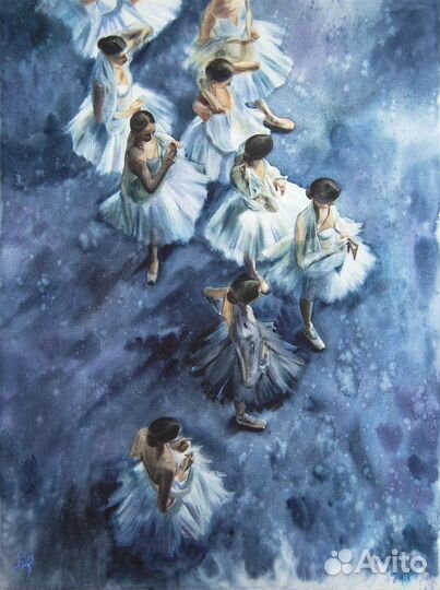 Картина акварелью балерины Лебединое озеро 56х76