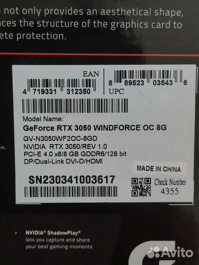 Видеокарта Gigabyte rtx 3050 windforce oc новая