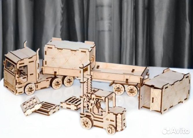 Деревянный конструктор грузовик и прицеп