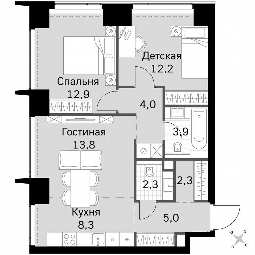 2-к. квартира, 64,7 м², 2/49 эт.