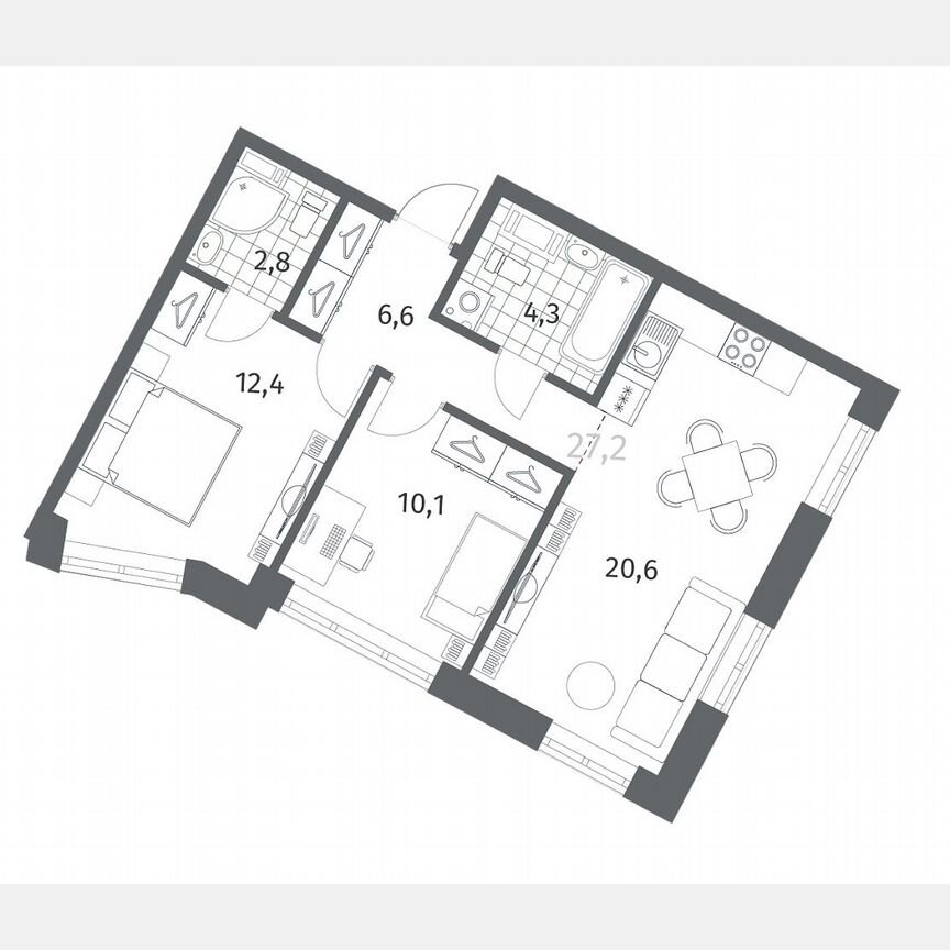 2-к. квартира, 56,7 м², 3/12 эт.