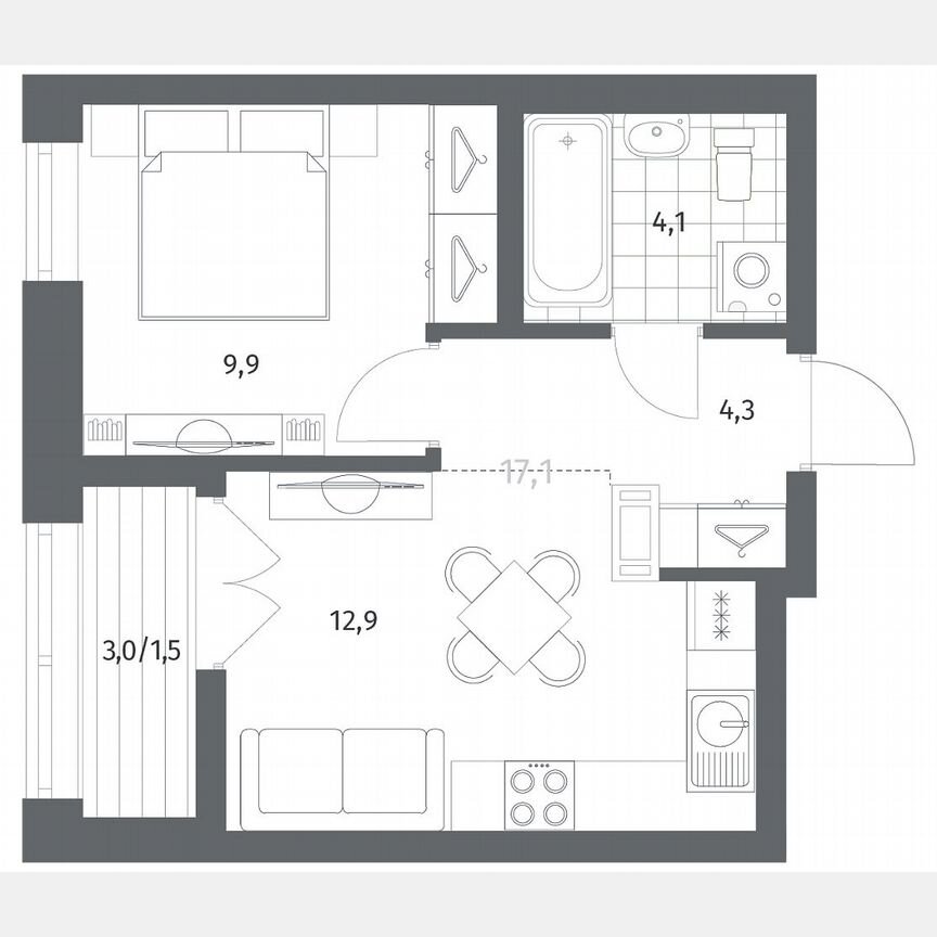 1-к. квартира, 32,7 м², 9/12 эт.
