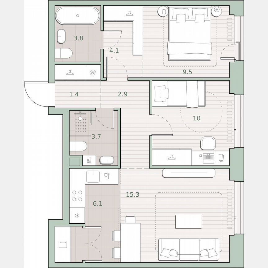 2-к. квартира, 61,3 м², 10/27 эт.