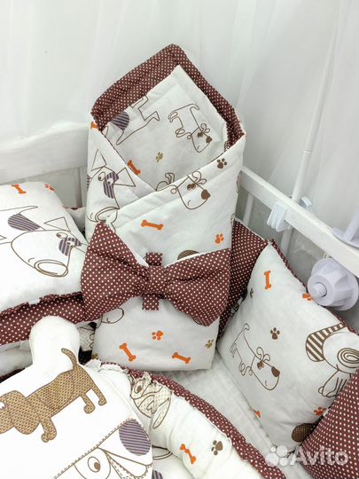 Комплект в детскую кроватку бортики кокон одеяло
